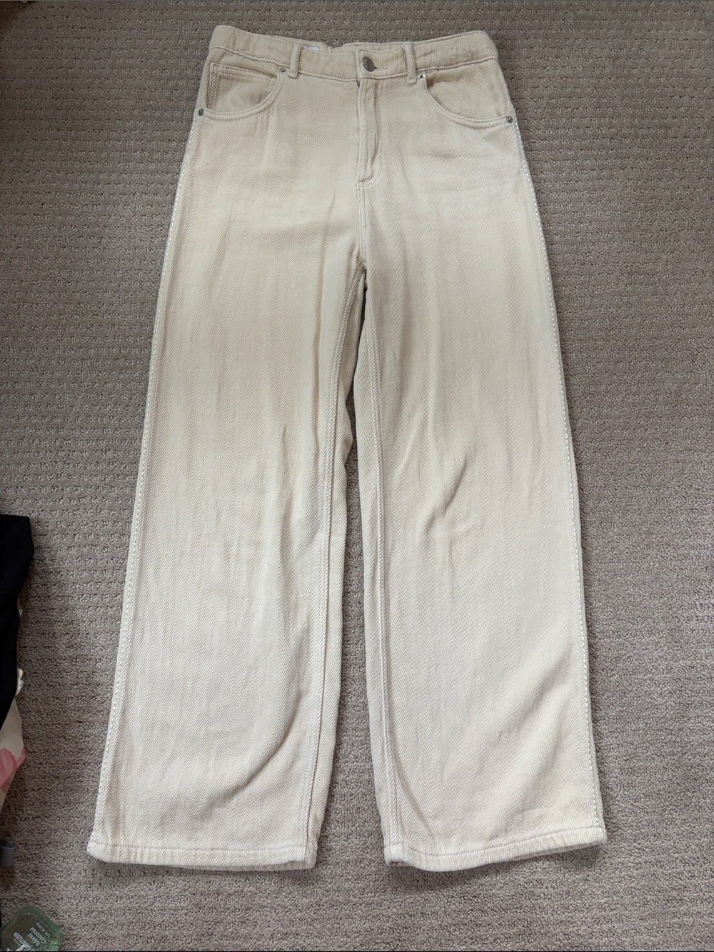 Zara Cream Wide-Leg Kids Jeans with Embroidery Details